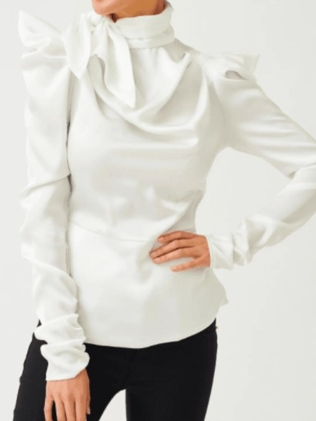 

Spring Plain Long sleeve Formal Date Lightweight Tops, White, Blouses and Shirts