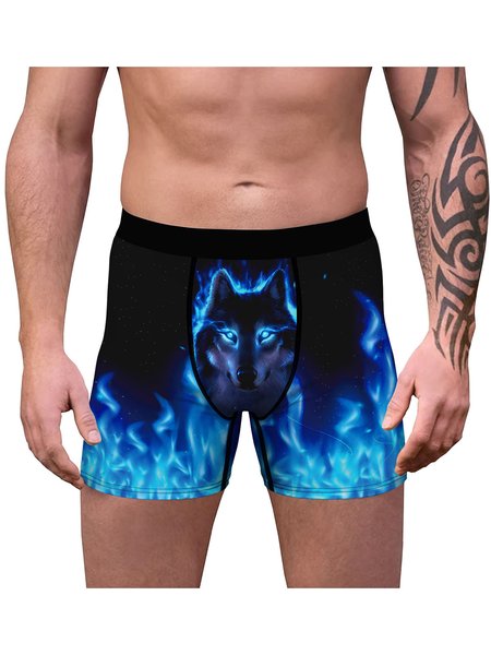 Men's Wolf Digital Print Boxer Briefs, As picture, Underwear & Socks