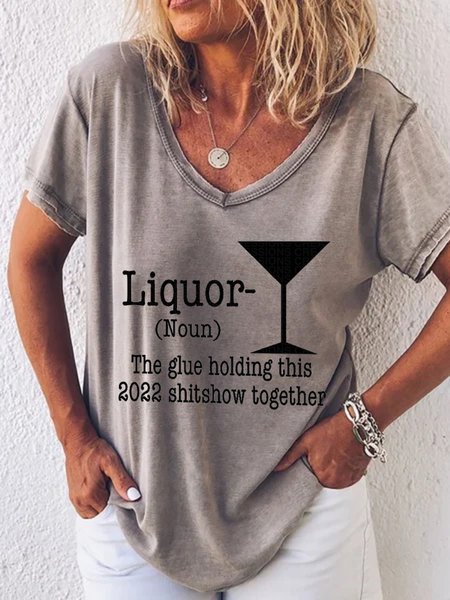 

Casual Short Sleeve V Neck Plus Size Printed Tops T-shirts, Khaki, T-Shirts
