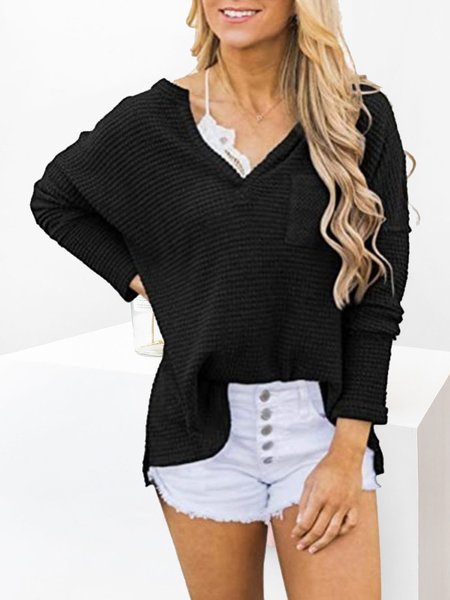 

Black Casual Plain Pockets Shirts & Tops, Tops
