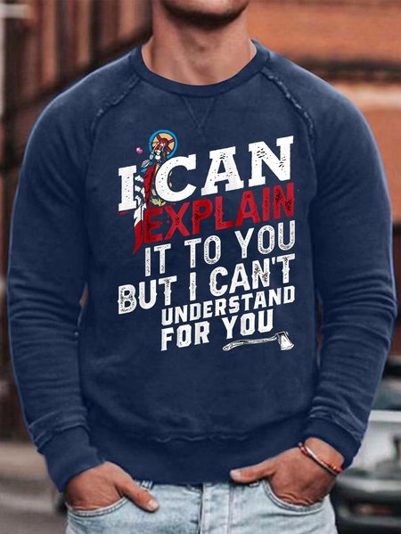 

Fun text printed round neck long-sleeved sweatshirt, Dark_blue, Hoodies&Sweatshirts