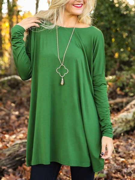 

Casual Solid Crew Neck Long Sleeve Shirts & Tops, Green, T-Shirts