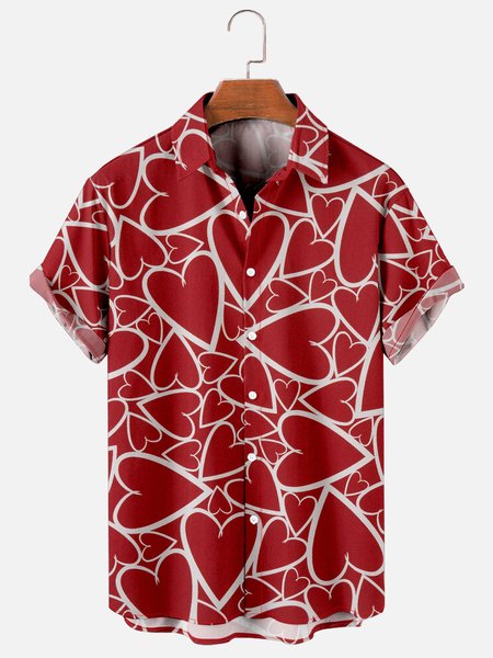 

Mens St Valetine's Day Sweet Hearts Print Casual Breathable Short Sleeve Hawaiian Shirts, Red, Men's Floral shirt