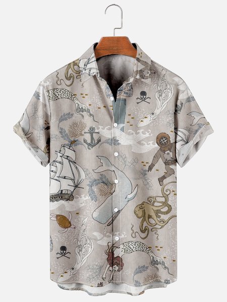 

Hawaiian Retro Underwater World Men's Casual Short-sleeved Shirt, As picture, Men's Floral shirt