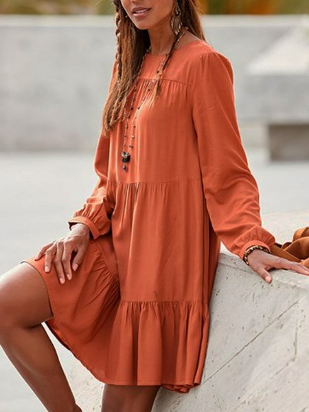 

Loosen Solid Boho Dresses, Orange, Mini Dresses