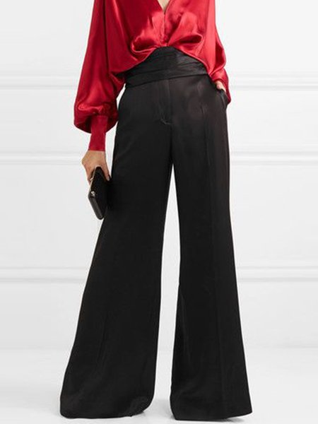 

Regular Fit Work Solid Pants, Black, Wide Leg Pants