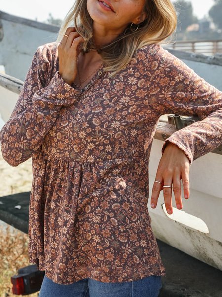 

Crew Neck Cotton Blends Floral Shirts & Tops, Flower, T-Shirts