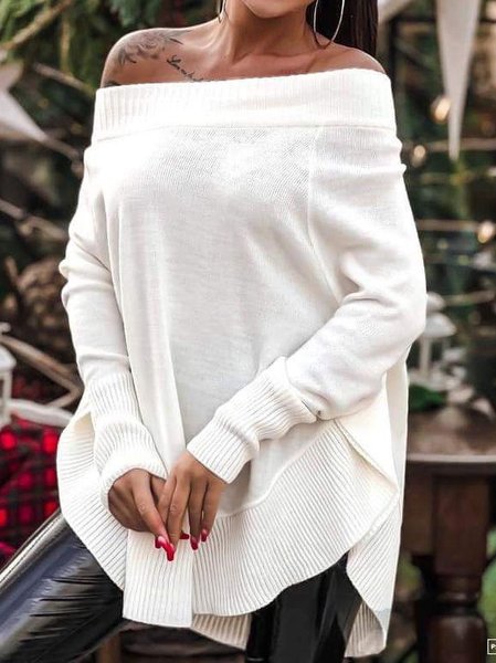 

Casual and comfortable one-neck sweater, White, Knitwear & Sweaters