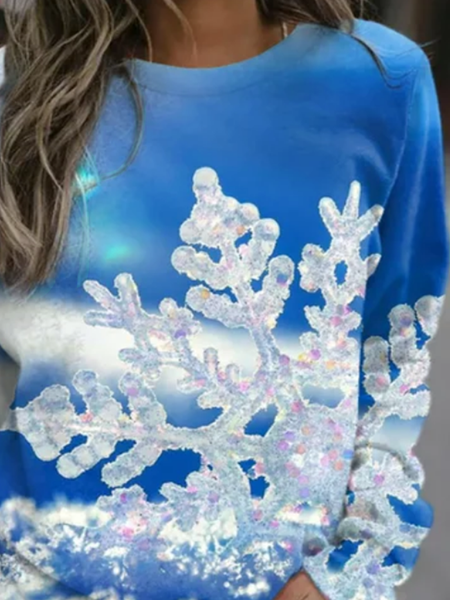 

Christmas Snowflake Casual Loosen Sweatshirts, Blue, Sweatshirts & Hoodies