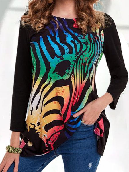 

Casual Abstract Crew Neck Long Sleeve Tops, Black, Tops