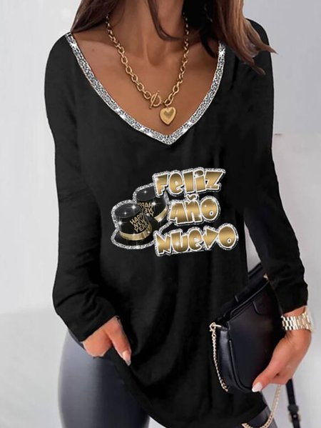

Letter Casual Shirts & Tops, Black, Long sleeve tops