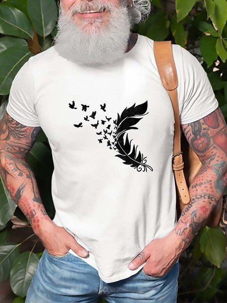 

Feather Graphic Short Sleeve Crew Neck Tee, White, T-shirt