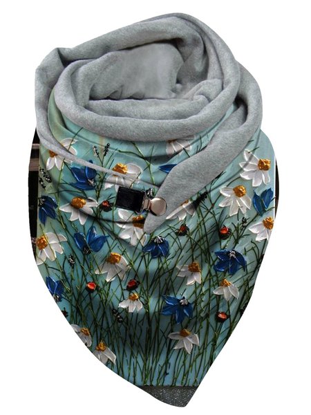 

Vintage Flower Print Warm Triangle Scarf, As picture, Scarfs