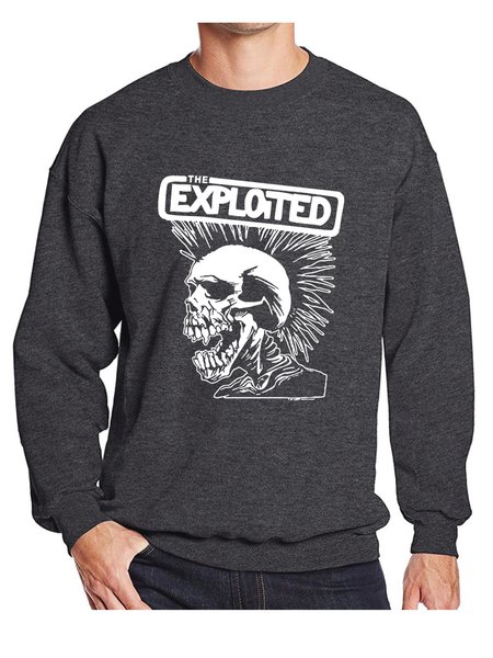 

Men's Skull Print Graphic Round Neck Long Sleeve Sweatshirt, Deep gray, Sweater