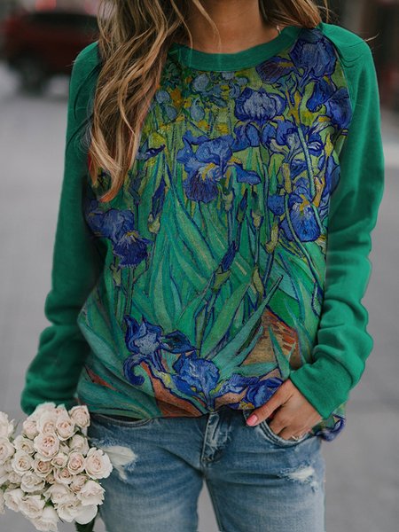 

Floral Pattern Women's Sweatshirts, Green, Hoodies&Sweatshirts