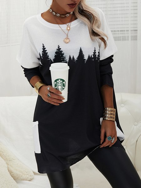 

Cotton Blends Casual Loosen Shirts & Tops, Black-white, Tops