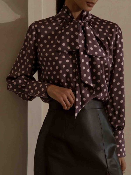 

Elegant Polka Dots Tie Neck Shirt, As picture, Blouses and Shirts