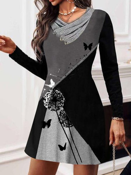 

Color Block Cotton Casual Dresses, Black, Mini Dresses
