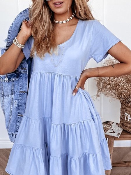 

Casual Plain Mid Length Plain Loosen Top, Blue, Tops