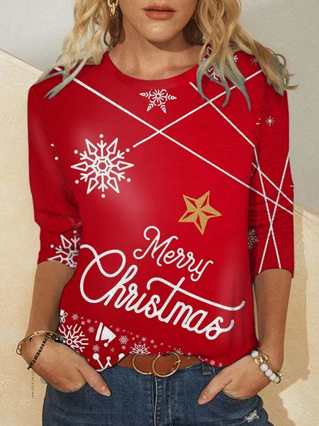 

Christmas Print Round Neck Long Sleeve Shirts & Tops, Color1, Hoodies&Sweatshirts