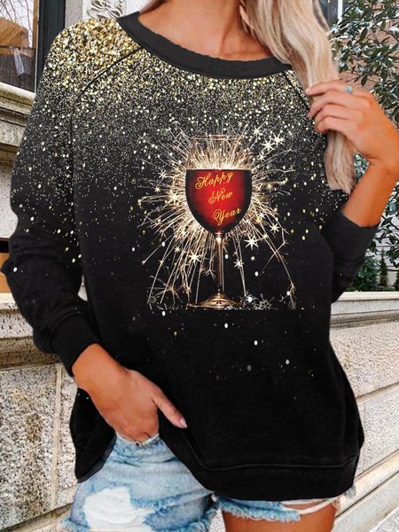

Plus Size Loosen Raglan Sleeve Daily Sweatshirt（accessory not included）, Black, Hoodies & Sweatshirts