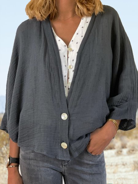 

Casual Solid Loosen Long Sleeve Outerwear, Gray, Outerwear