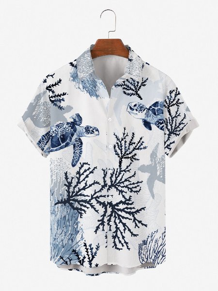 

Mens Ocean Turtle Casual Short Sleeve Shirt, White, Men's Floral shirt