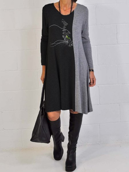 

Animal Embroidered Simple Cotton Blends Dresses, Black, Mini Dresses