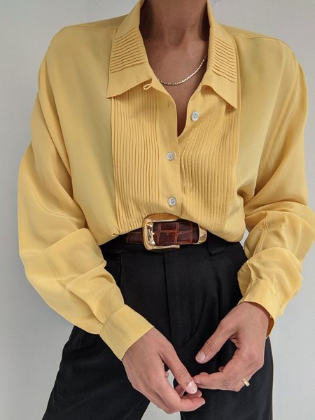 

Plain Loosen Daily Simple Top, Yellow, Blouses and Shirts