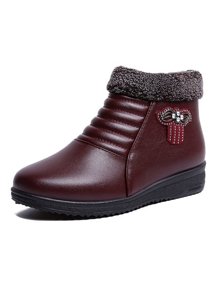 

Casual Hot Driling Stitching Plus Velvet Snow Boots, Red, Boots