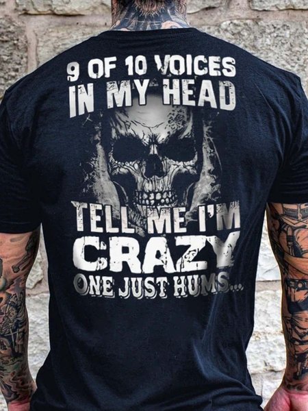 

9 OF 10 Voices In My Head Tell Me I'm Crazy One Just Hums Short Sleeve Cotton Blends Crew Neck T-shirt, Black, T-shirts