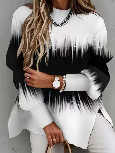 

Cotton Blends Color Block Sweatshirt, Black-white, Tops