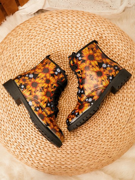 

Casual Flower Print Martin Boots, As picture, Boots