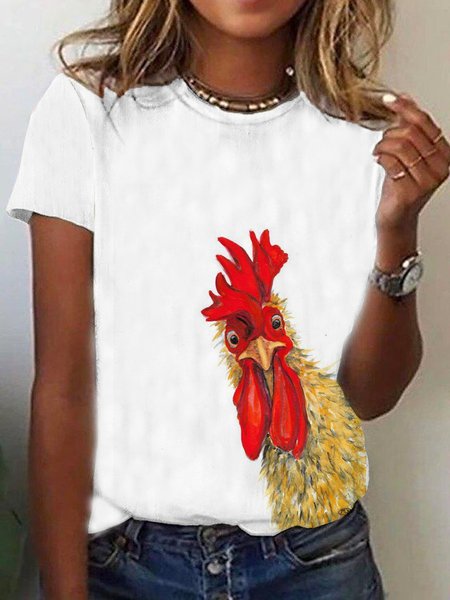 

Casual Animal Cotton Blends Shirts & Tops, White, T-Shirts