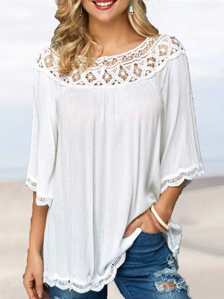 

Crew Neck Casual Shirts & Tops, White, Tops