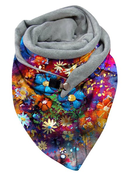 

Vintage Flower Print Warm Triangle Scarf, As picture, Scarves&Gloves