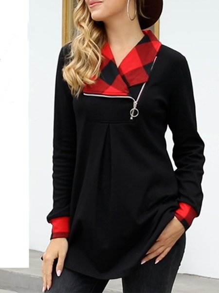 

Women's Casual Swing Sweatshirt Long Sleeve Zipper Lapel Fashion Pullover Tunic, Black, Long sleeve tops