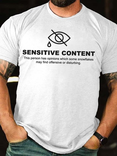 

Sensitive Content Casual Short Sleeve T-shirt, White, T-shirts