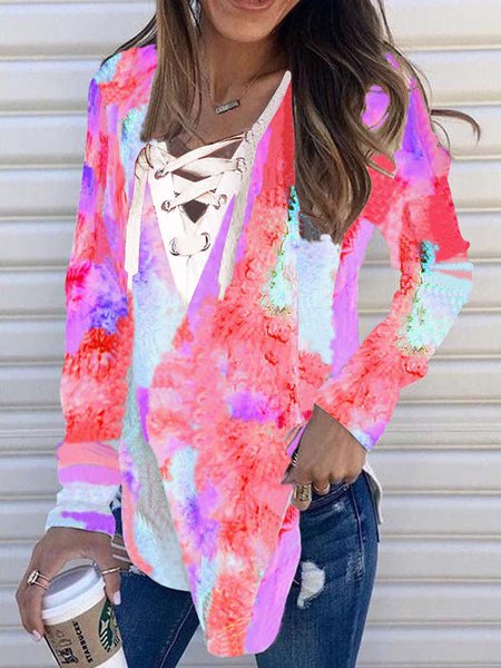 

V Neck Vintage Tie Dye Shirts & Tops, Orange, Tops