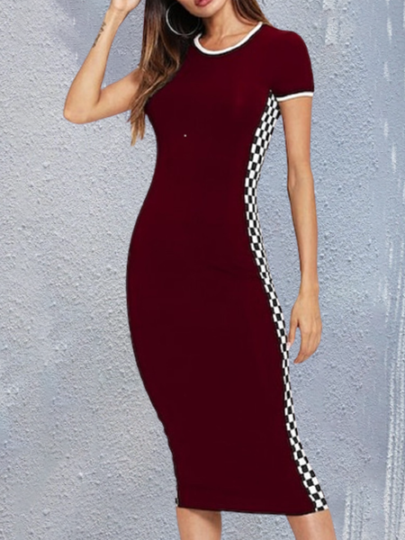 

Casual Household Daily Vintage Crew Neck Dresses, Red, Casual Dresses