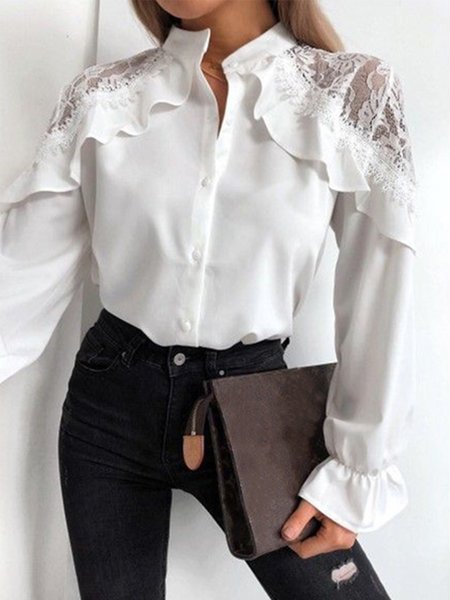 

Lady Long Sleeve Regular Fit Solid Shirt, White, Blouses and Shirts