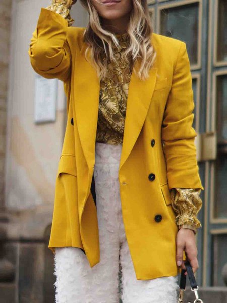 

Lapel Elegant Solid Regular fit Outerwear, Yellow, Blazers