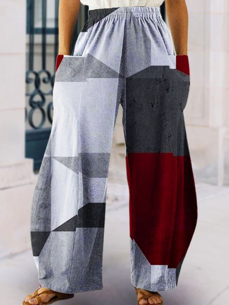 

Mid Waist Casual Geometric Wide Leg Loosen Pants, Gray, Pants