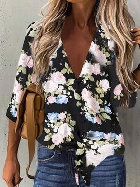 

Casual Shirt Collar Loosen Shirts & Blouses, Blue, Shirts & Blouses