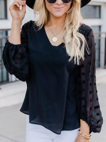 

Casual Elegant Plain Shirts & Tops, Black, Long sleeve tops