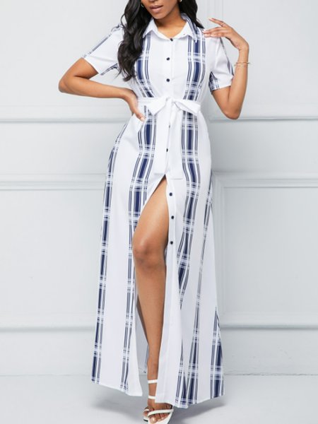 

Vibrant blue striped tie long dress, Casual Dresses