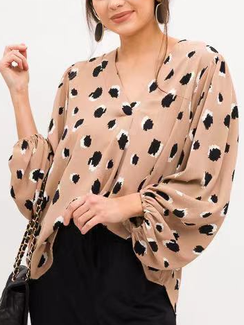 

Casual Polka Dots V Neck Shirts & Tops, Color4, Shirts & Blouses