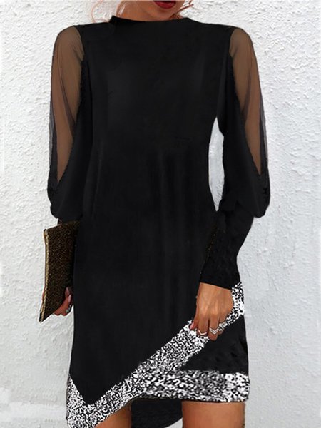 

Mini vestiti con scollo a giro allentato casual solido di paillettes, Nero, Mini Dresses