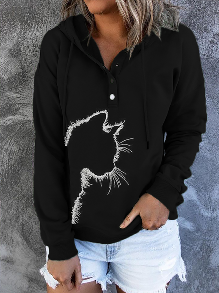 

taglia grande Gatto Stampato Felpa Felpa, Nero, Hoodies & Sweatshirts