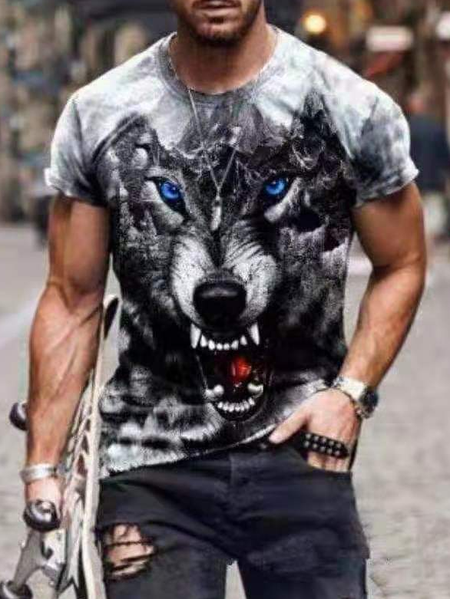 

Men's Animal Print Graphic Crew Neck Short Sleeve Tee, Gray, T-shirt